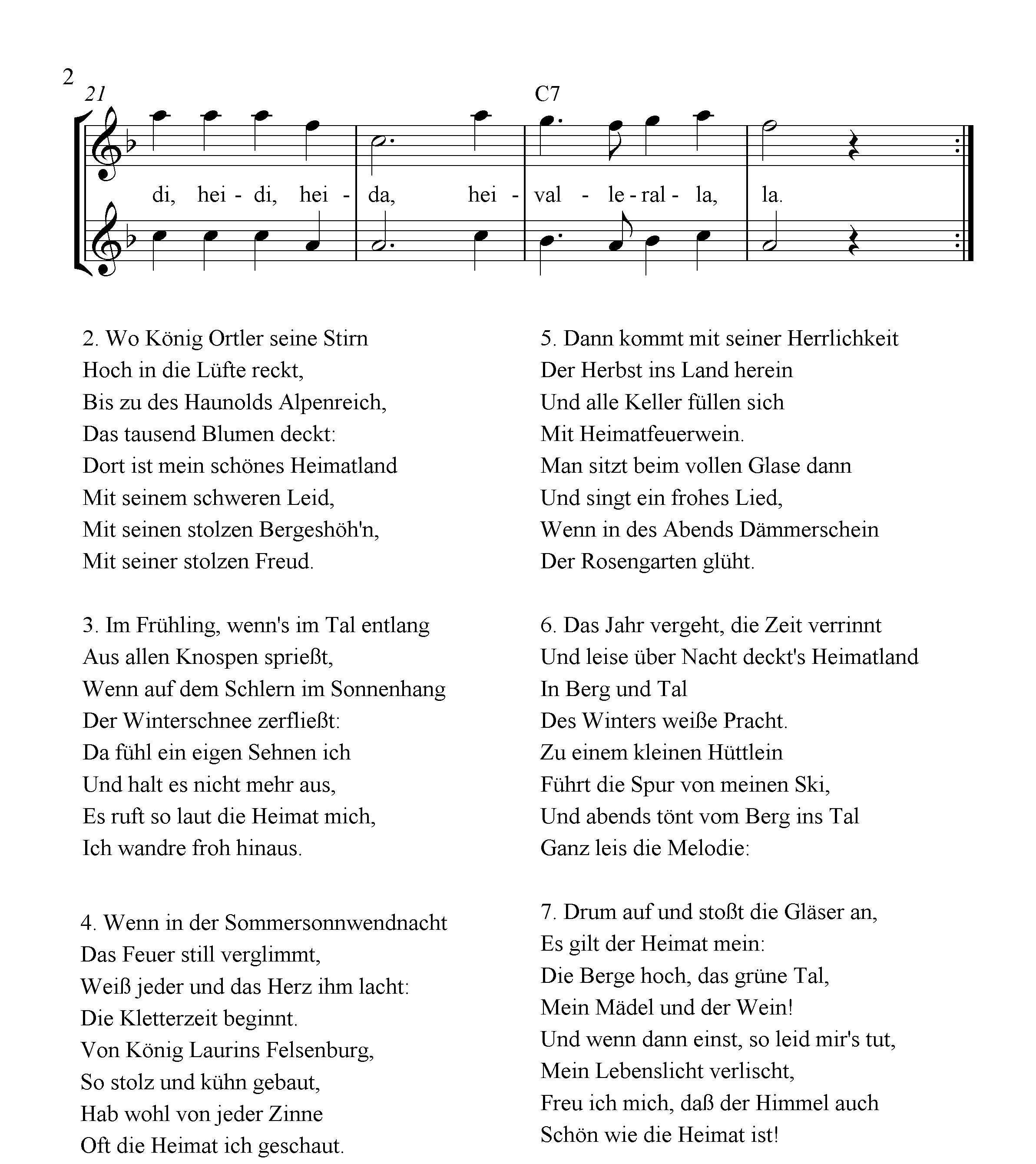 Noten Bozner Bergsteigerlied